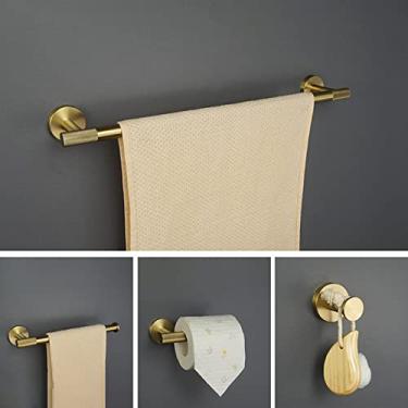 Imagem de Conjunto de acessórios de banheiro dourado escovado, suporte de papel para rolo de papel higiênico, toalheiro, anel de trilho, roupão, roupas, gancho, ferragens, conjunto de 4 peças
