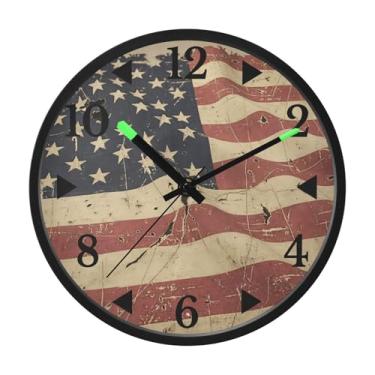 Imagem de STAYTOP Relógio de parede retrô de LED com bandeira americana para quarto com brilho noturno, relógios de parede silenciosos de 30 cm para decoração de sala de estar, controle de som, relógio de