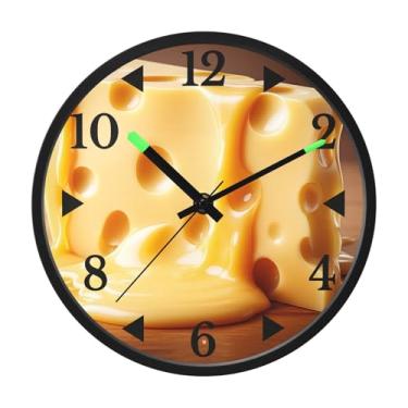 Imagem de STAYTOP Relógio de parede LED de queijo amarelo para quarto com brilho noturno, relógios de parede silenciosos de 30 cm para decoração de sala de estar, controle de som, relógio de parede moderno que