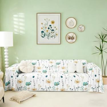 Imagem de Erosebridal Capa de sofá floral em aquarela azul-petróleo flor bege 180 x 231 cm protetor de sofá branco minimalista moderno para sofá secional sofásrústico lavável, protetor de sofá antiderrapante