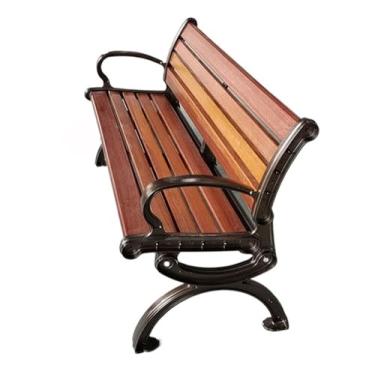 Imagem de KHUTRW3D Bancos de pátio banco externo de madeira marrom com encosto banco de alumínio para lazer