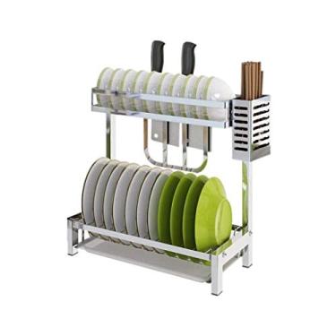 Imagem de Escorredor de louça, suporte de parede, escorredor de pratos de cozinha de 2 níveis, organizador de especiarias, suporte de prateleira de armazenamento com bandeja de drenagem