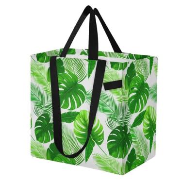 Imagem de SEHANY Sacola reutilizável de folhas de palmeira com alças reforçadas, bolsa de compras de lona dobrável à prova d'água de grande capacidade para viagem, cozinha, praia