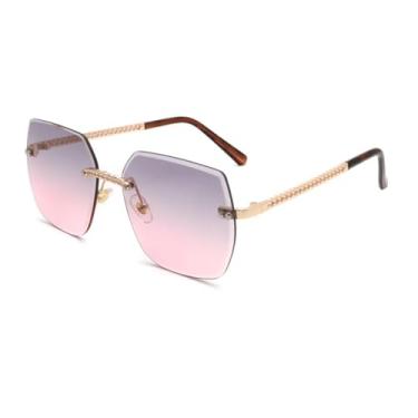 Imagem de HPIRME Óculos femininos sem armação, tamanho grande, com lentes degradê de luxo em metal (cinza-rosa), proteção UV400.
