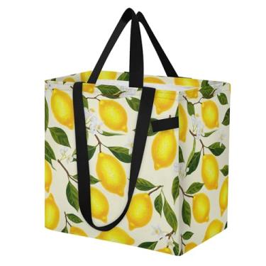 Imagem de SEHANY Sacolas de compras reutilizáveis de verão limão com alças reforçadas, bolsa de compras de lona dobrável à prova d'água de grande capacidade para viagem, cozinha, praia
