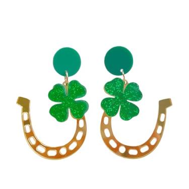 Imagem de Brincos de trevo verde para mulheres do dia de São Patrício, brincos pendentes de trevo irlandês, acessórios para o dia de São Patrício, decoração de desfile do dia da Irlanda, 1 par, Medium, Metal