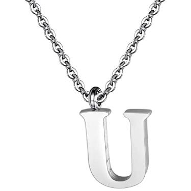 Imagem de Colar com pingente de alfabeto inicial de prata de aço inoxidável da Partner 40,64 cm com extensor de 5 cm feminino colar de letra