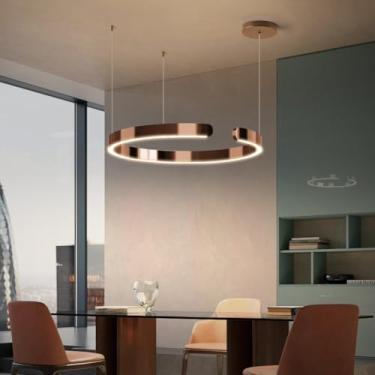 Imagem de Lustre de teto moderno com anel redondo, luminária pendente LED preta com controle remoto, dimerizável de 3000K a 6500K, ideal para sala de estar, quarto, sala de jantar e ilha de cozinha (d