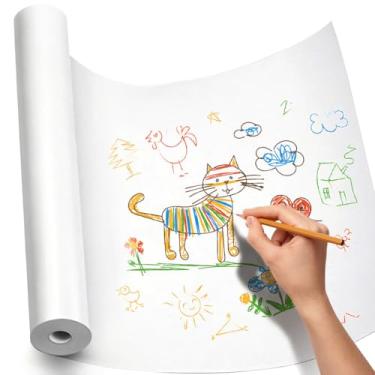 Imagem de PerkHomy Rolo de papel artesanal 38,1 cm x 1,524 cm (50') papel kraft para crianças arte em movimento cobertura de piso embalagem pintura desenho cavalete cartaz papel gráfico (branco, 38,1 cm L x