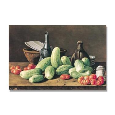 Imagem de Arte em tela vintage de frutas mortas, pintura clássica de cozinha country, decoração de parede de casa de fazenda quente para sala de jantar e cozinha. C21. 70 x 105 cm - 27,6 x 41,4 pol. Somente