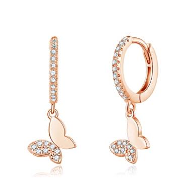 Imagem de Brincos de borboleta delicados para mulheres, argola pequena de zircônia cúbica com pingente de gota, brincos hipoalergênicos, joias para presentes, Latão, Zircônia cúbica