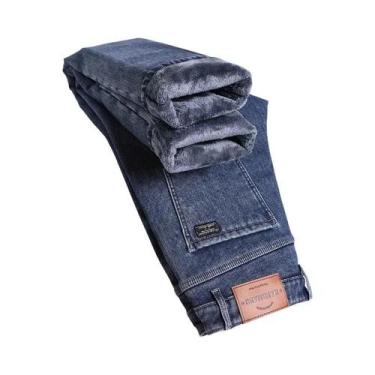 Imagem de Calças Jeans Masculinas De Inverno Em Fleece, Grossas, Quentes, Slim, 
