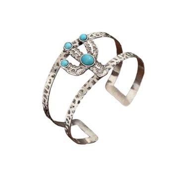 Imagem de MMIUAEG Pulseira feminina turquesa boêmia, joia turquesa, ajustável, étnica, em forma de flor, com contas de lágrima, acessórios para decoração, Medium, Zinco, Sem Pedra Preciosa