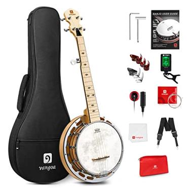 Imagem de Vangoa Banjo de 5 cordas com anel de tom, 71 cm, pequeno banjo portátil de 5 cordas, mini banjoe de bordo com cabeça remo Fiberskyn, 5º sintonizador