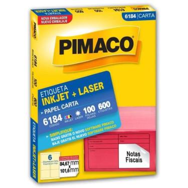 Imagem de Etiqueta pimaco carta 6184 84,67 x 101,6 com 100 fls  6 etiq. p/ folha
