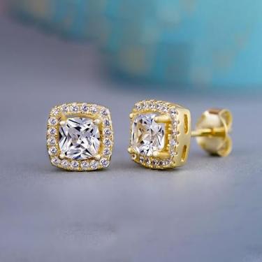 Imagem de Brincos simples de zircônia brilhante para mulheres e homens, casual, festa, uso diário, acessórios modernos, Square, Cobre, Zircônia cúbica