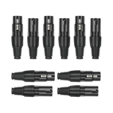 Imagem de Conectores XLR De Metal Preto 3 Pinos Macho E Fêmea 10 Peças Para Cabo