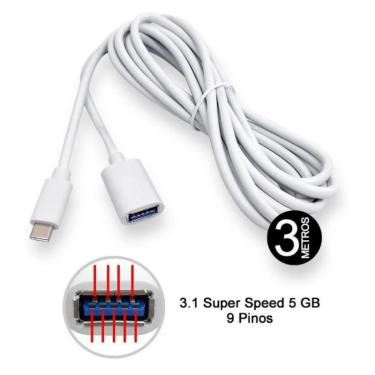 Imagem de Cabo Adaptador Tipo C Otg 3 Mts Para Mouse Teclado