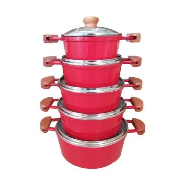 Imagem de Jogo De 5 Panelas Alumínio Batido Fundido Vermelho Extang