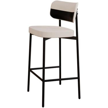 Imagem de Banqueta Alta Bar Cozinha Sala De Jantar Aço Preto Kaira C01 Linho Palha Courino Preto - Lyam Decor