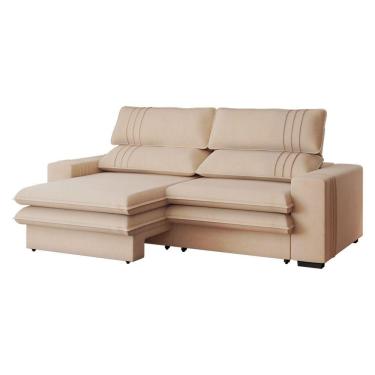 Imagem de Sofá 2 Lugares Retrátil Noruega 270 Cm Veludo Pés Tabaco - D'rossi Cor Off White