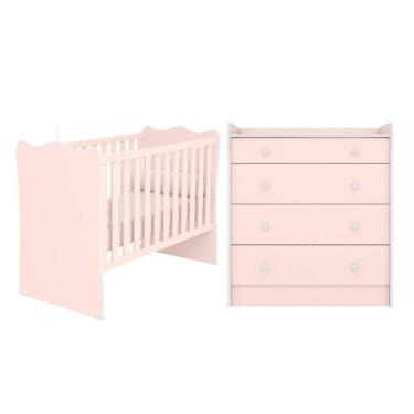 Imagem de Berço E Gaveteiro Com 4 Gavetas Toronto Rosa Acetinado