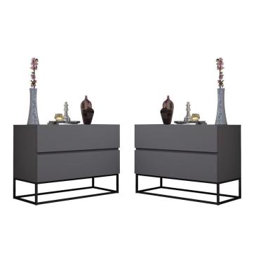 Imagem de Kit 2 Mesas De Cabeceira Industrial 45cm Base Preto Cinza