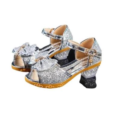 Imagem de Sandálias De Cristal Com Laço Para Meninas, Sapatos De Festa E Casamen