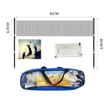Imagem de Kit Rede de Vôlei de Praia Com Postes Montáveis de Aço Completo Pangué