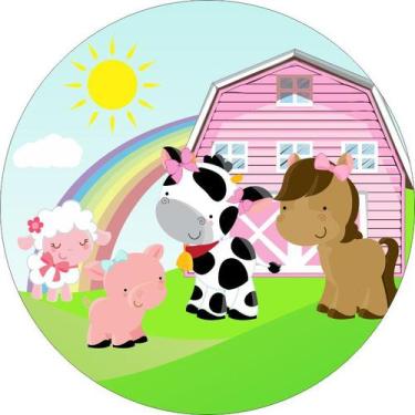 Imagem de Painel de Tecido Sublimado Redondo Fazendinha Arco Íris e Celeiro  C/e