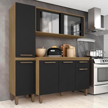 Imagem de Armário Tieli Paneleiro Simples 3 Peças Bor/preto - Móveis Arapongas