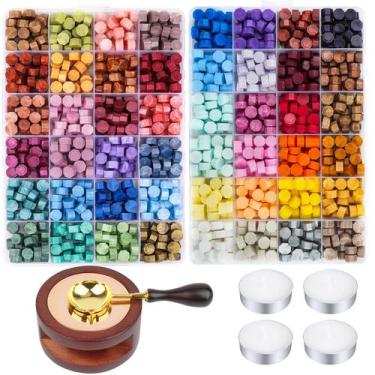 Imagem de Juego de Sellos de Cera Aottom 48 Colores 1248 Piezas con Olla para De