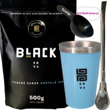 Imagem de Kit Tereré Black Erva Mate 500g+ Copo Alumínio Térmico AZUL + Bomba Tr