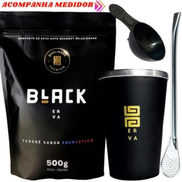 Imagem de Kit Tereré Black Erva Mate 500g + Copo de Alumínio Térmico Preto + Bom