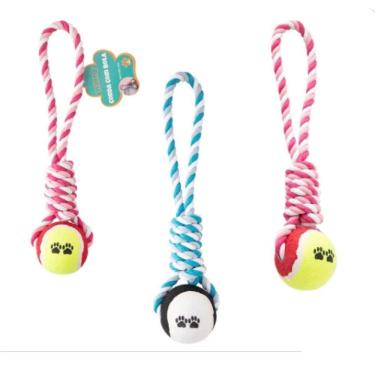 Imagem de Kit 03 Brinquedo Mordedor Pet Cães Bola Corda Cabo De Guerra