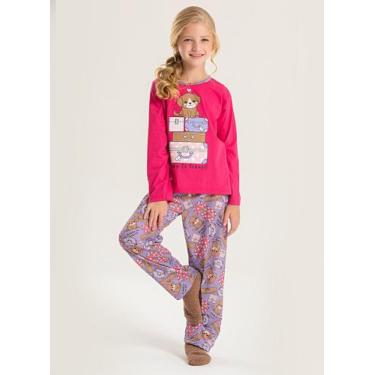 Imagem de Pijama Longo Infantil Menina Rosa Blusa e Calça Cachorrinho Viajante -