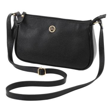 Imagem de Bolsa De Couro Legítimo Feminina Transversal Mariart Preto