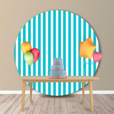 Imagem de Painel Redondo em Jacquard Estampado Listrado Azul Turquesa, 1,80, 1,8