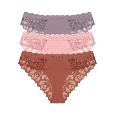 Imagem de Calcinhas De Renda Floral De Cintura Baixa FINETOO 3 Peças Sexy Invisí