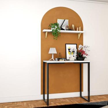 Imagem de Aparador Estrutura de Metal com Vidro 90cm Industrial Preto/Branco - D