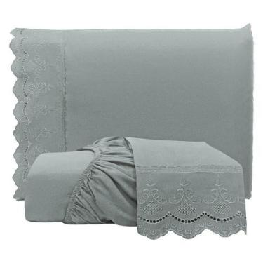 Imagem de Jogo De Lençol Queen Bordado Ingles Micropercal 300 Fios Toque De Algo
