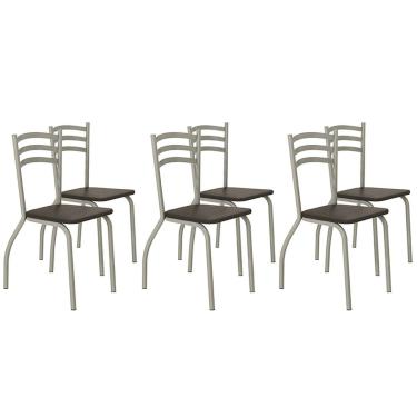 Imagem de Kit 6 Cadeiras Sala Jantar Portugal 2C007NK Aço 6 Uni Niquel/Marrom 21 - Kappesberg