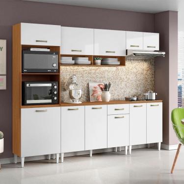 Imagem de Cozinha Compacta Atenas com Balcão 120cm com Tampo e Balcão 70cm Cinamomo Branco Aramóveis