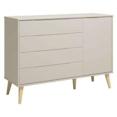 Imagem de Cômoda Com Porta Retrô Elfe Areia Acetinado Natural - Reller - RELLER 