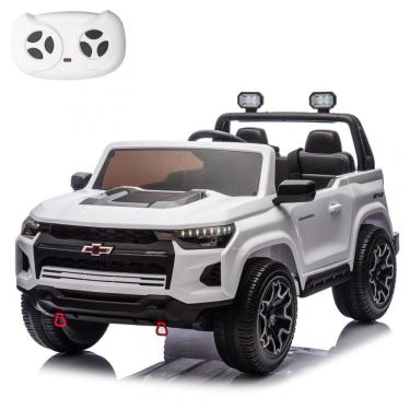 Imagem de Carro Elétrico Infantil Chevrolet a Bateria 24V com 2 Lugares, Música, Luz LED e Controle Remoto, POSTACK, Branco