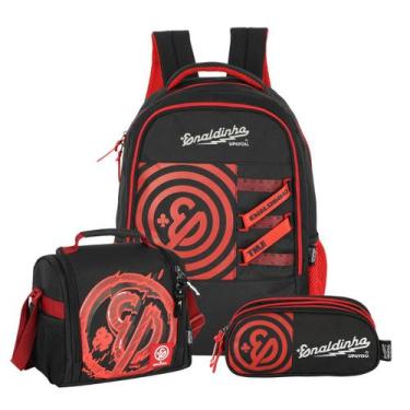 Imagem de Kit Mochila Costas Enaldinho Lancheira E Estojo Triplo Teen, Vermelho