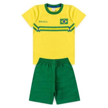 Imagem de Conjunto Brasil Infantil Menino Amarelo Camiseta e Bermuda Copa Do Mun