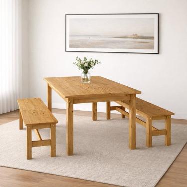 Imagem de Conjunto Sala de Jantar Mesa 160cm e 2 Bancos Madeira Maciça Ventimiglia Espresso Móveis Nogueira