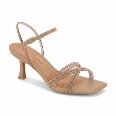 Imagem de Sandália Vizzano Salto Médio Fino Fivela Strass Confortável -, Ouro ro