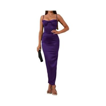 Imagem de Vestido Feminino De Cetim Com Alças, Forro Duplo, Elástico Com Barbata